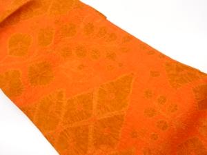 手織り紬絞り菱に抽象花葉模様名古屋帯